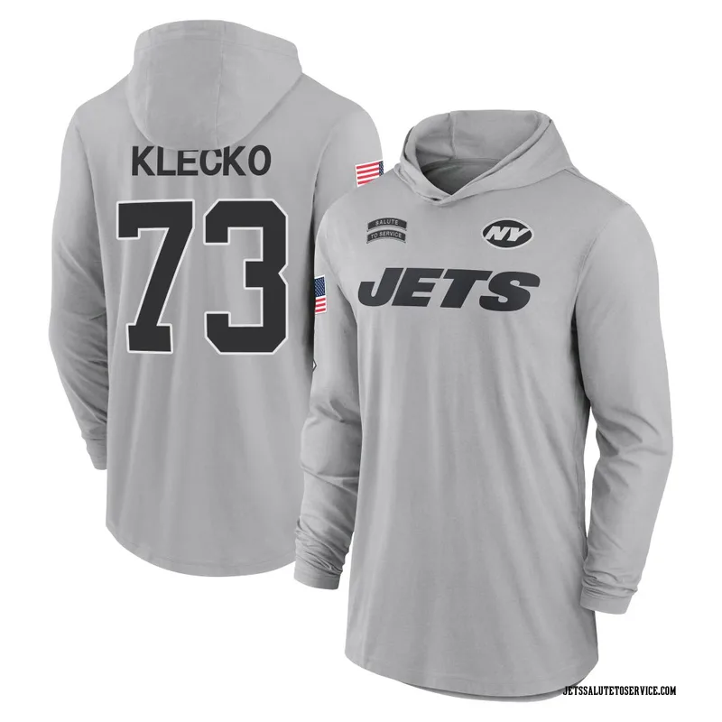 Men's Joe Klecko New York Jets Gray 2024 Salute to Service Lightweight Performance Long Sleeve Hooded T-Shirt